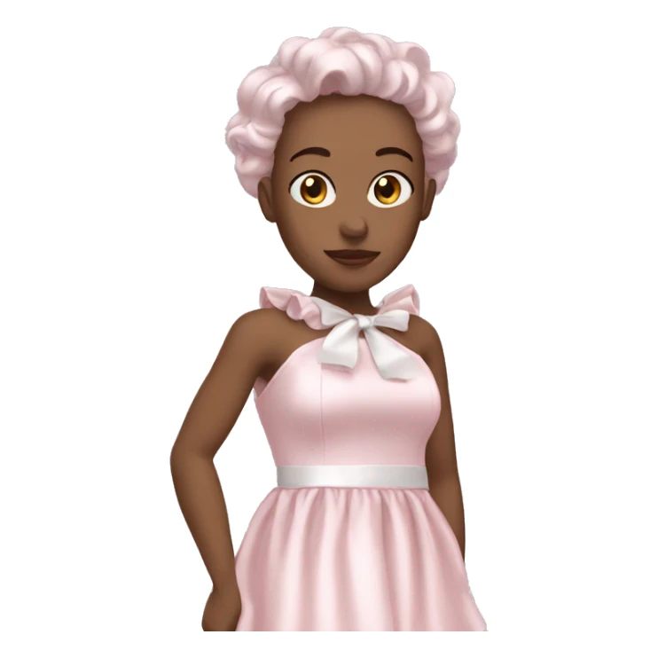 satin soft pink dress with ruffle and with ribbon in people white tone sticker