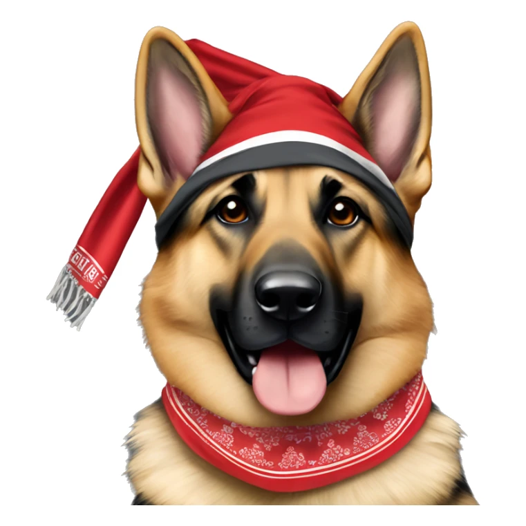 German Shepherd wearing an Ohio state bandana sticker