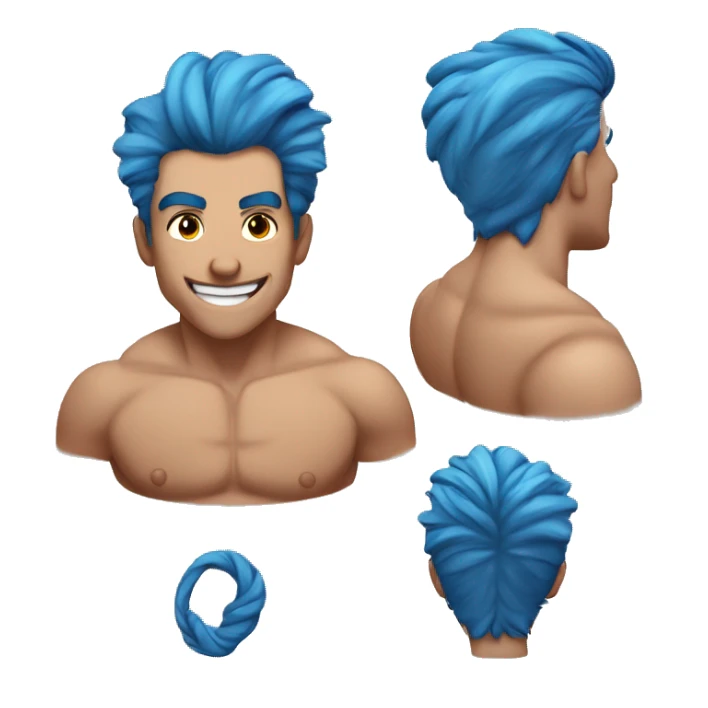 Scar on face blue hair up-do muscle man white smiling sticker