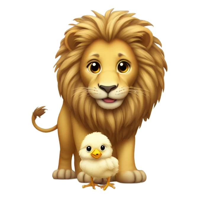 Realistic lion and cute little baby chick sticker