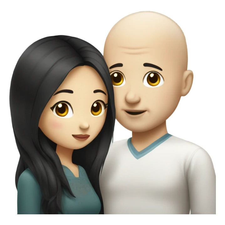 Chinese girl dark hair kissing white bald man sticker