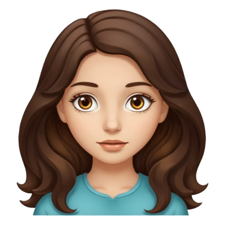 girl with wavy long dark brown hair, brown eyes, light to medium complexion, long lashes, almons shaped eye sticker