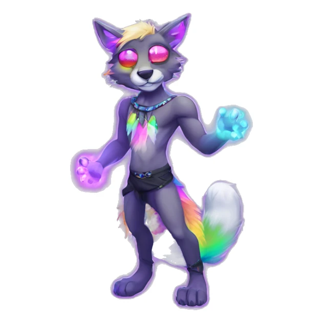 Furry, sparkle, iridescent, colorful, neon, edgy, cool, beautiful, divine, animal, anthro, full body, fursona, protogen sticker