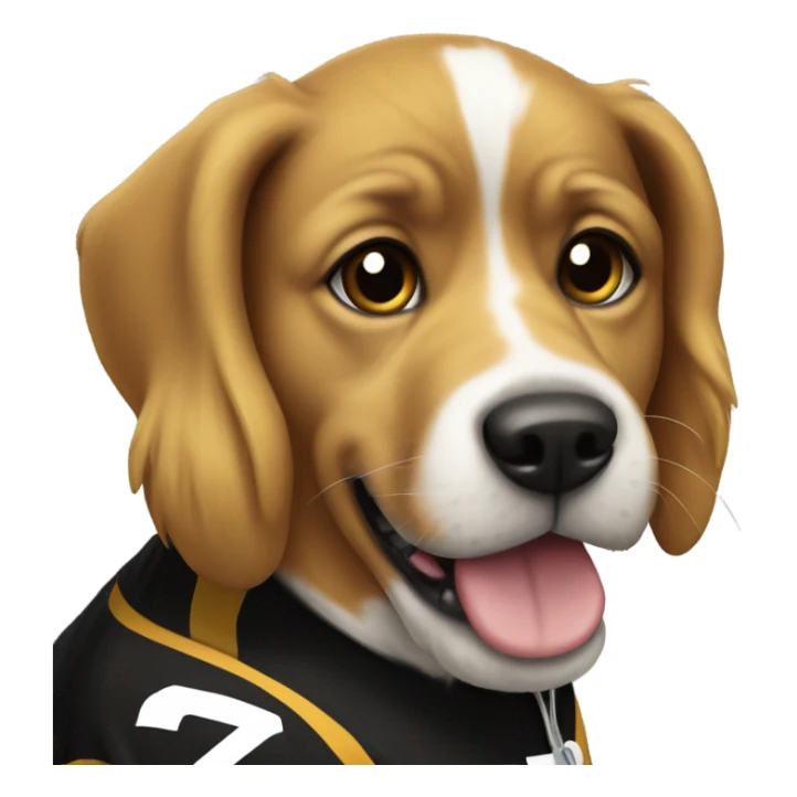 dog wearing a black and gold steelers jersey sticker