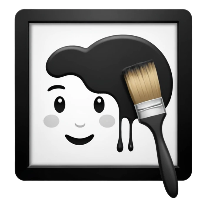 Visualize on-brand content — instantly. black white pallete preferred. brush painting on a canvas. app icon. sticker