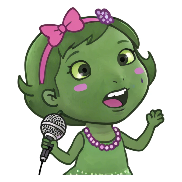 Cute Little brunette girl singing into a microphone and dancing while wearing pink and purple and sparkles  sticker
