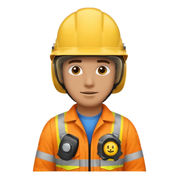 a guy wearing safety outfit with helmet standing , around him safety gears emojis  sticker
