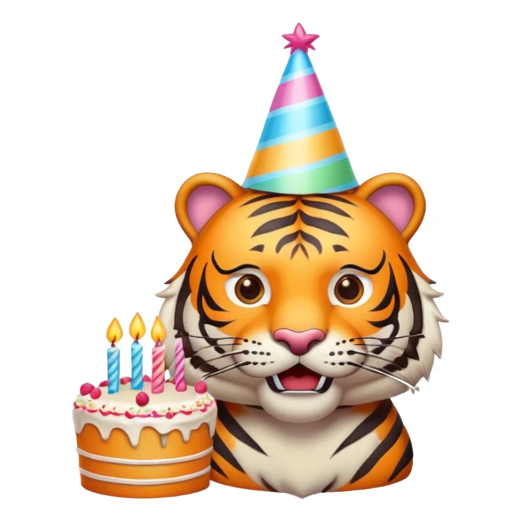 tiger face with birthday party hat and cake for Twitch emote sticker