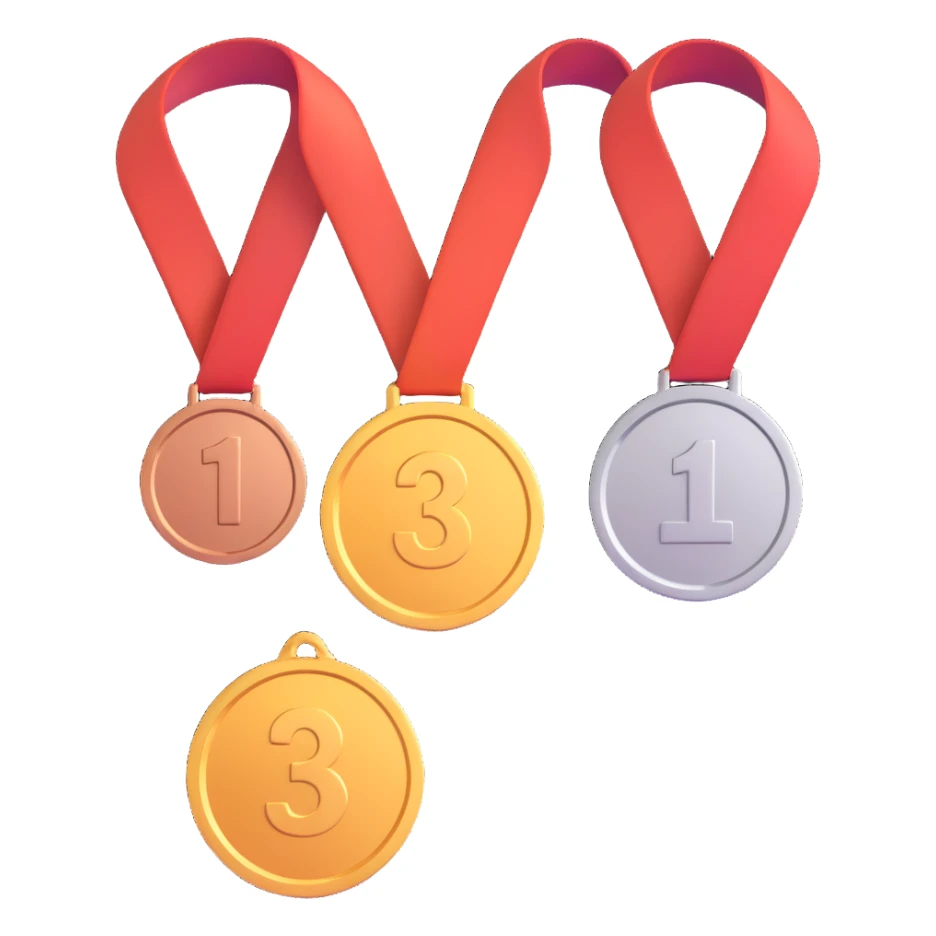 3 winners in 1st, 2nd & 3rd place emoji show the order numbered with 2, 1, 3 sticker