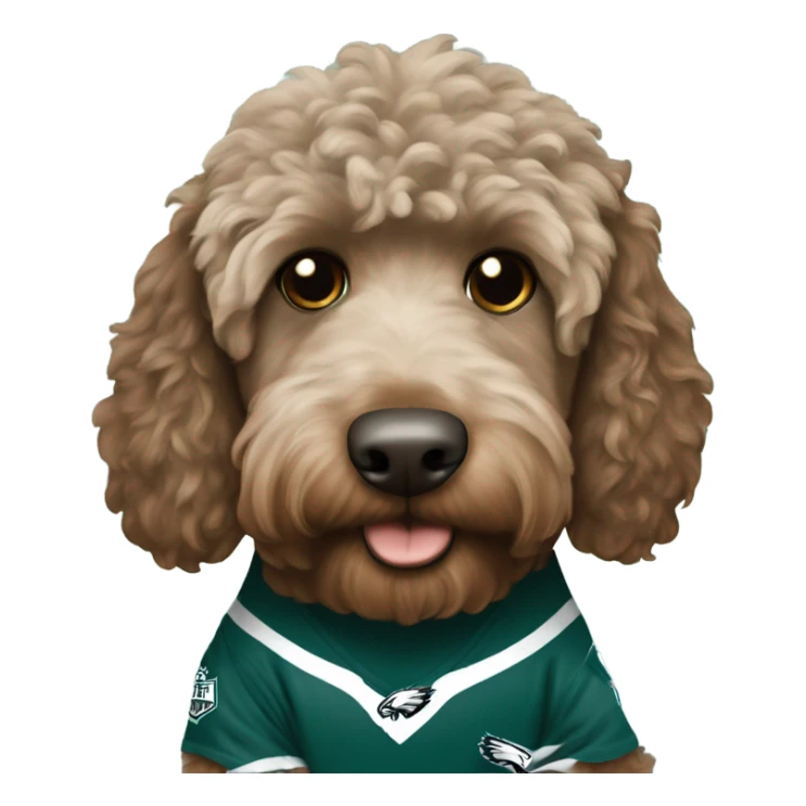 brown Labradoodle wearing a Philadelphia eagles shirt sticker