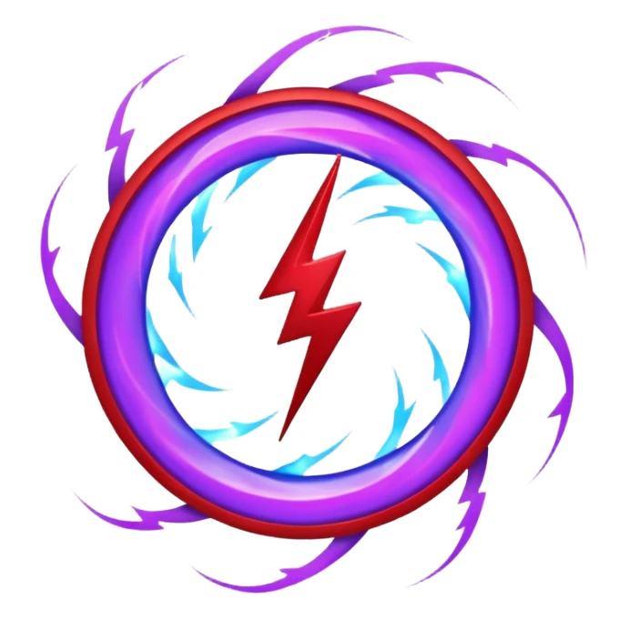 Combination of red blue lightening creating purple lightening in circle shape sticker