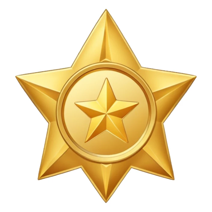 golden medal in star shape, central empty space, details in border, golden sticker