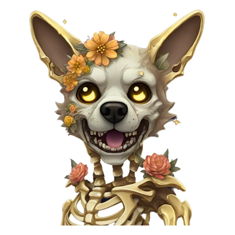 iridescent kintsugi fluffy zombie black brown gold dog fox head zombie skeleton gold mechanical nebula galaxy stars colorful flowers fairy lights vintage zombie sticker