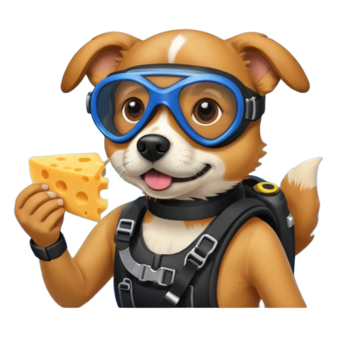 Dog scuba diving eating cheese and blueberries sticker