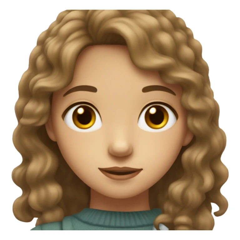 girl with longer wavy brown hair with bangs hazel eyes sticker