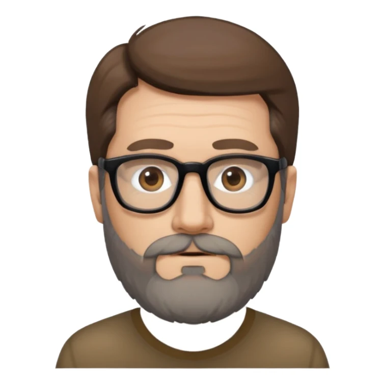 50 year old man with pale skin, medium brown hair (some gray at the temples) glasses and a beard shadow sticker