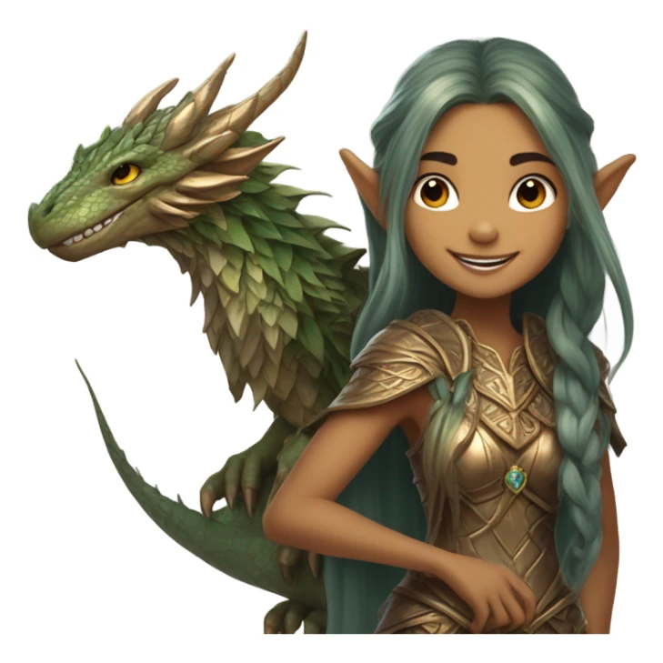 an elf woman holding jolly bronze dragon sticker