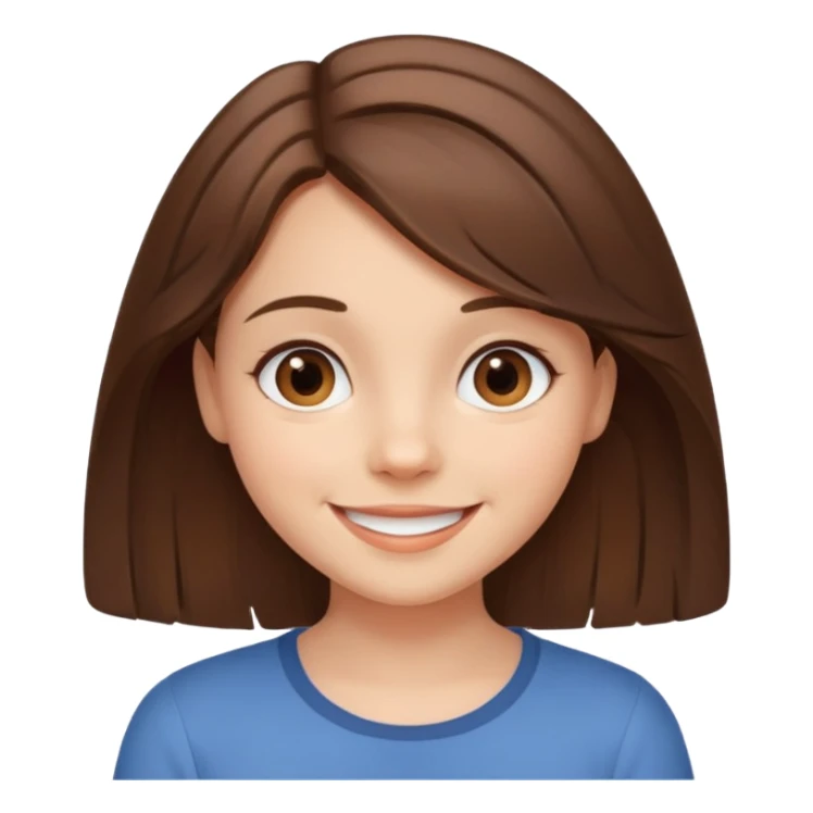cute girl named Tess, smiling, medium-length brown hair, friendly expression sticker