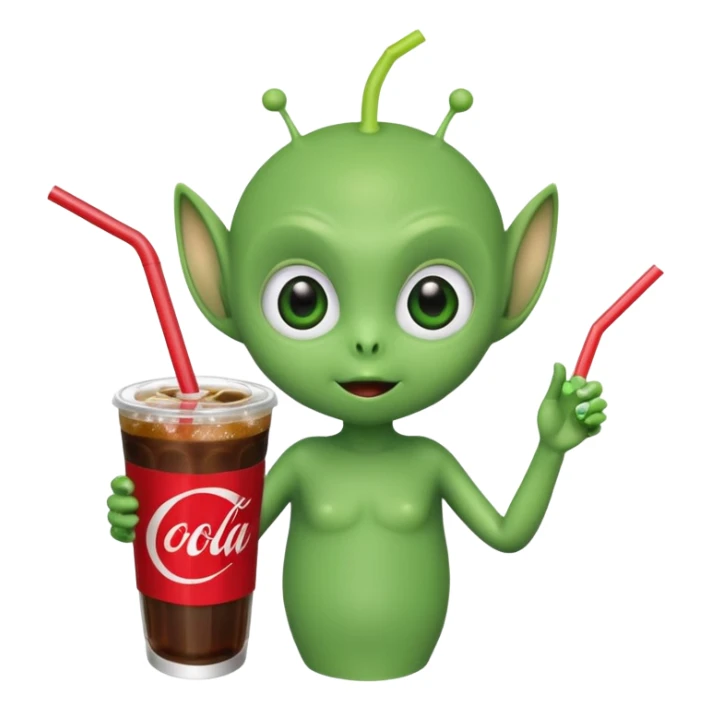 cute alien with a straw in a cola cup sticker