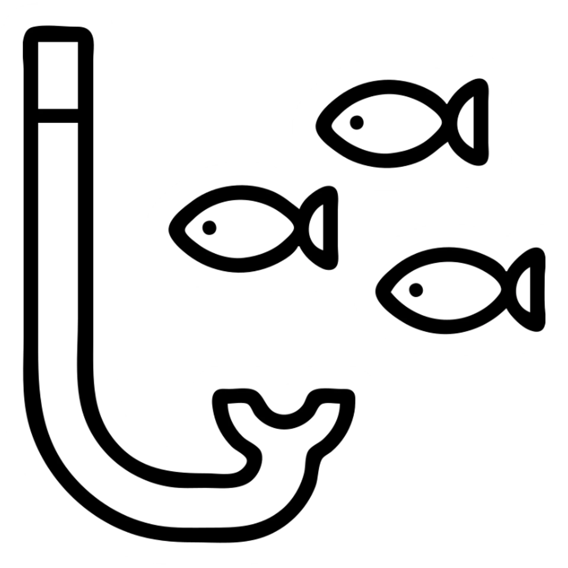 outline icon of a snorkel with several fish swimming nearby sticker