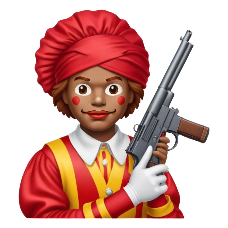 Ronald Mcdonald with a durag and gun sticker
