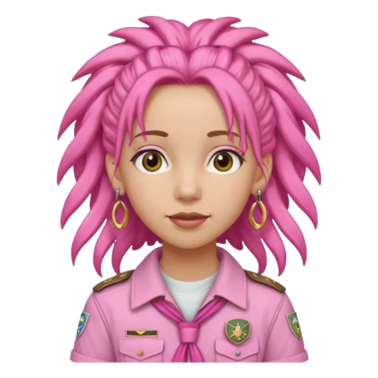 scout girl with pretty pink uniform, pink dreadlocks, and big earrings sticker