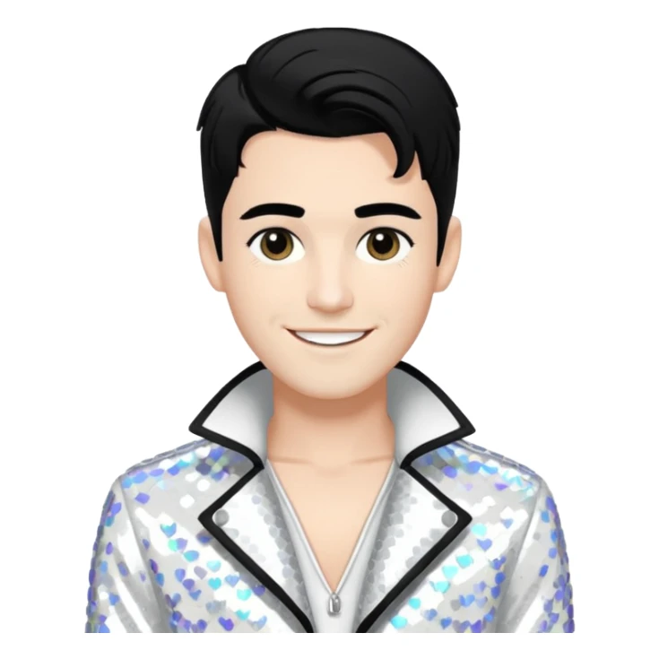 Sugar Bones, Male Electropop Singer from Confidence Man with black hair with white highlights, white sequin outfit sticker