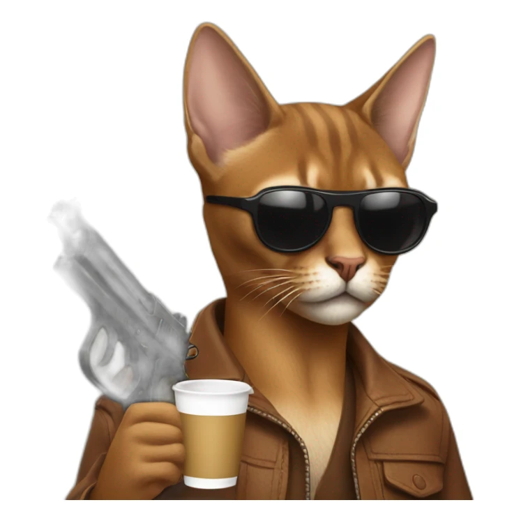 gangster-with-a-Abyssinian cat-gun-and-sunglasses-drinking-coffee sticker