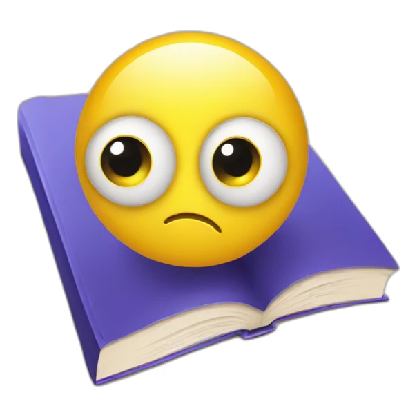yellow glossy round emoji with big eyes holding book sticker