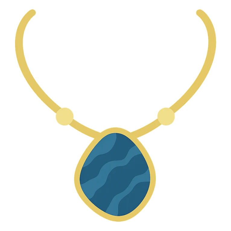 gold chain necklace with a deep blue marbled stone, organic shape, metallic bead accents, elegant and earthy sticker