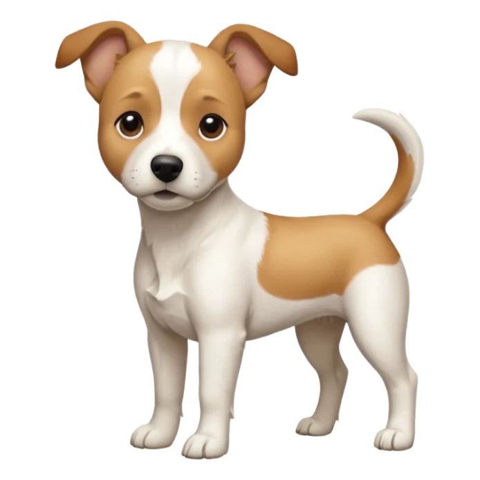 a full body facing front on of a buff white beagle cross jack russell terrier looking dog the size of a kelpie with light brown long ears resting on its face and a light brown patch above one eye and a large snout. the rest of the dog is completely white.  sticker
