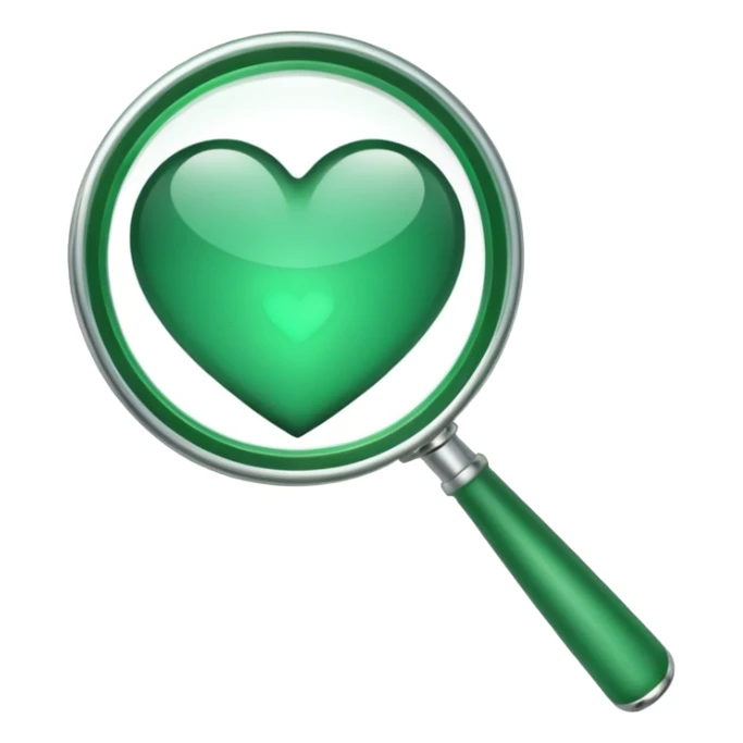 create a custom PNG of a green magnifying glass emoji that uses the same colour scheme and gloss as the 💚 and the 🟢 sticker