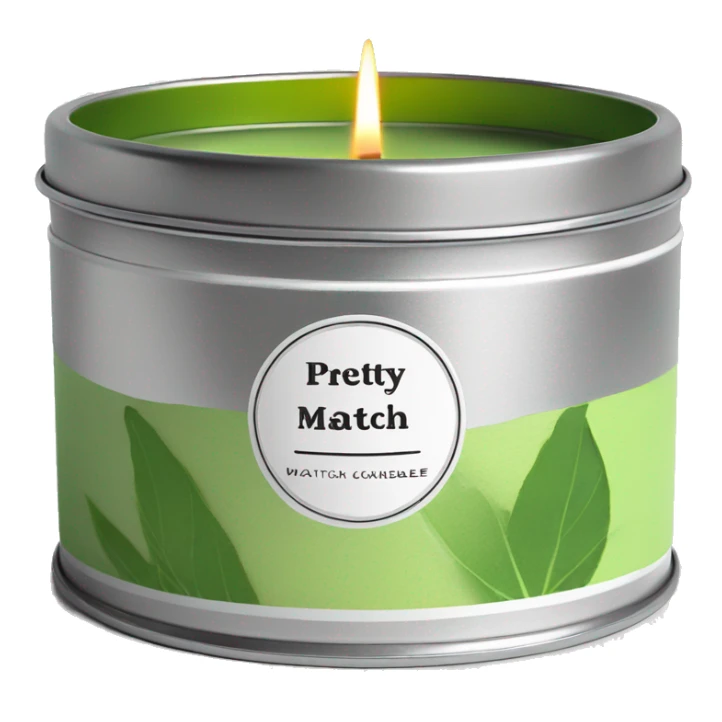 small pretty matcha scented candle in silver tin with label realistic sticker