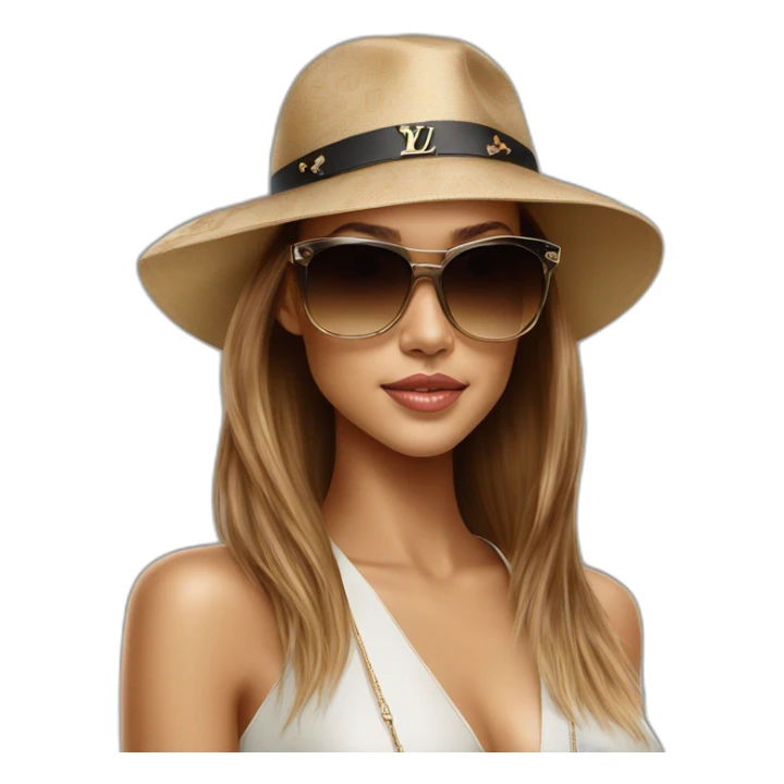 Jessica Alba with Louis Vuitton cap and sunglasses sticker