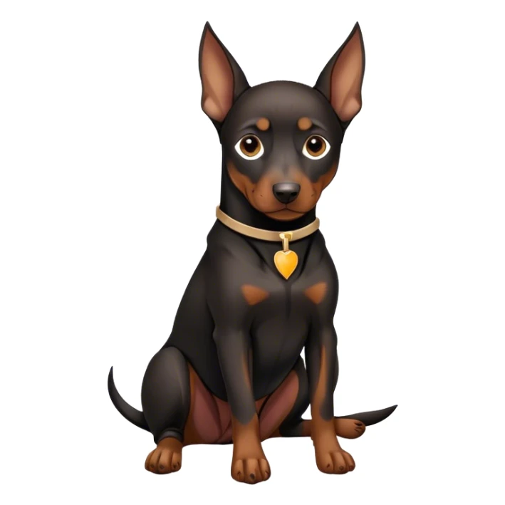 Black Miniature Doberman with cropped ears, sitting in a brown martini sticker