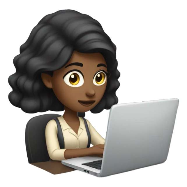 Black hair work girl on laptop sticker