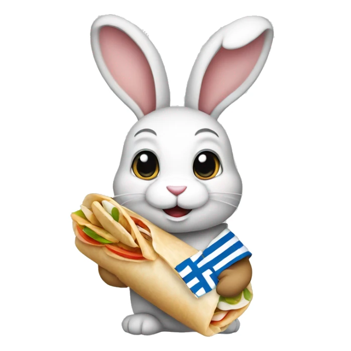 Bunny rabbit wearing Greek flag and holding gyros pita wrap sticker
