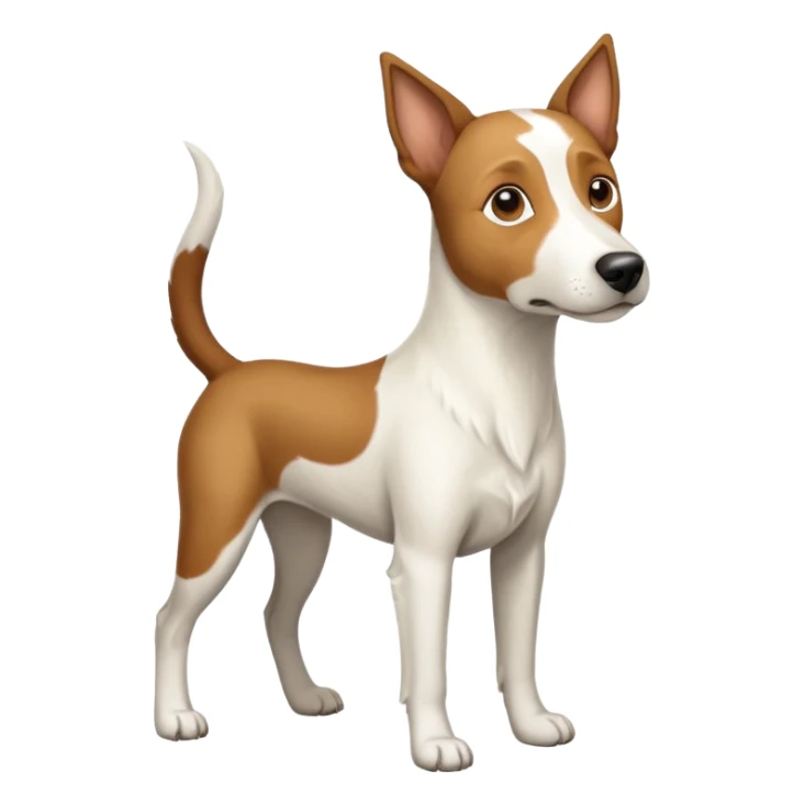 a full body large white parson russell looking dog the size of a kelpie with light brown ears and a light brown patch on one eye and a large snout sticker
