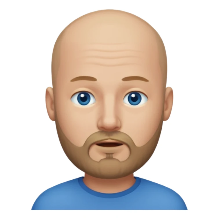 Shaved head with dark blonde beard and blue eyes with mouth closed sticker