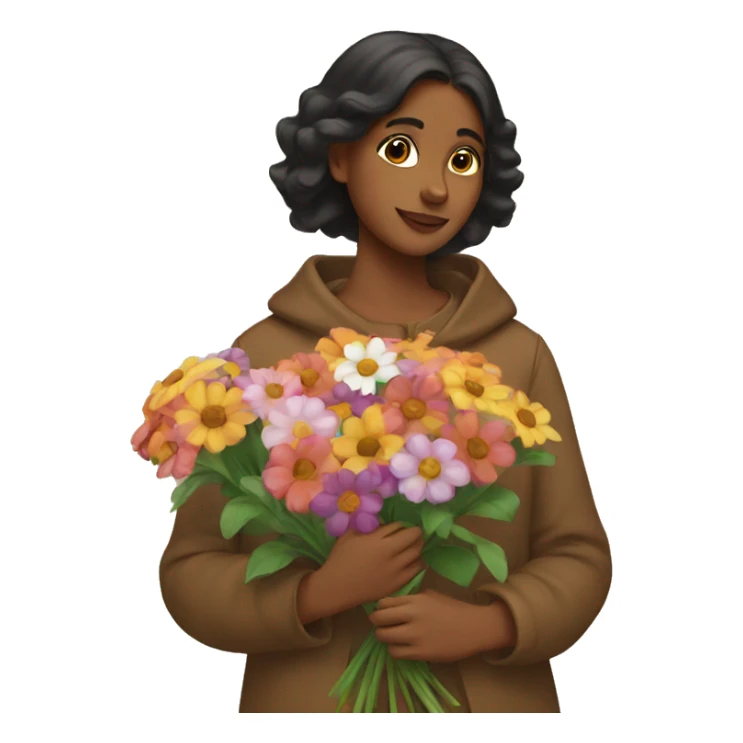 Brown girl holding flowers sticker