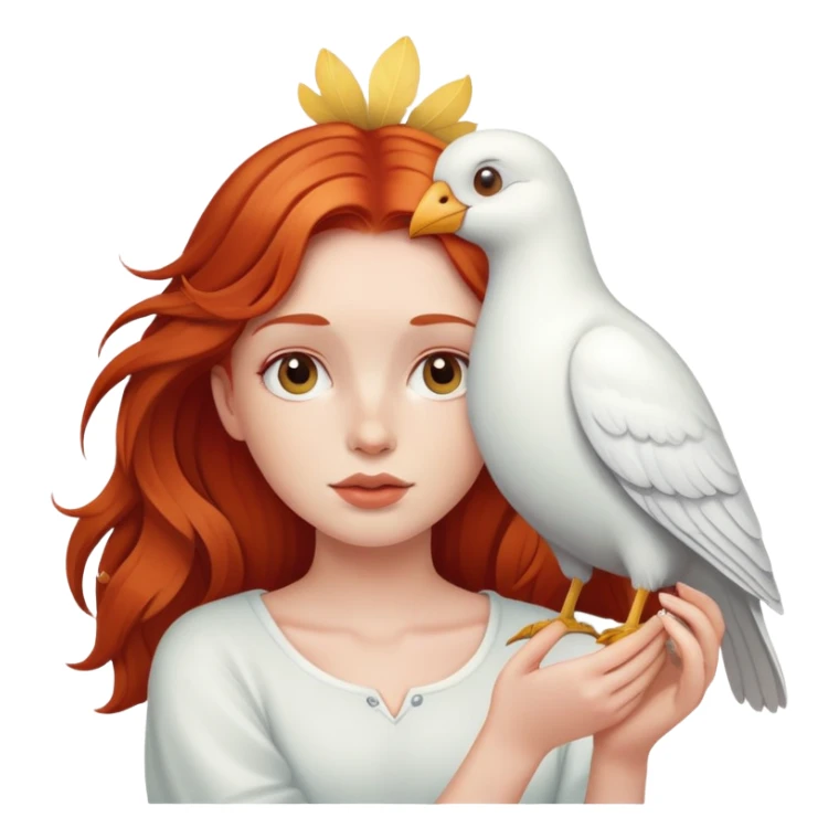 Redheaded girl holding a white bird sticker