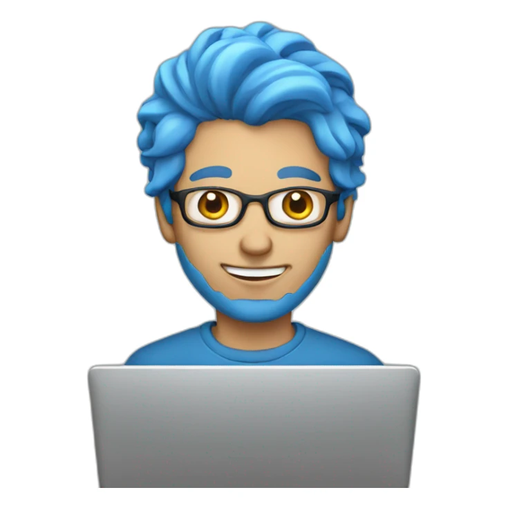 man with blue hair at a laptop sticker