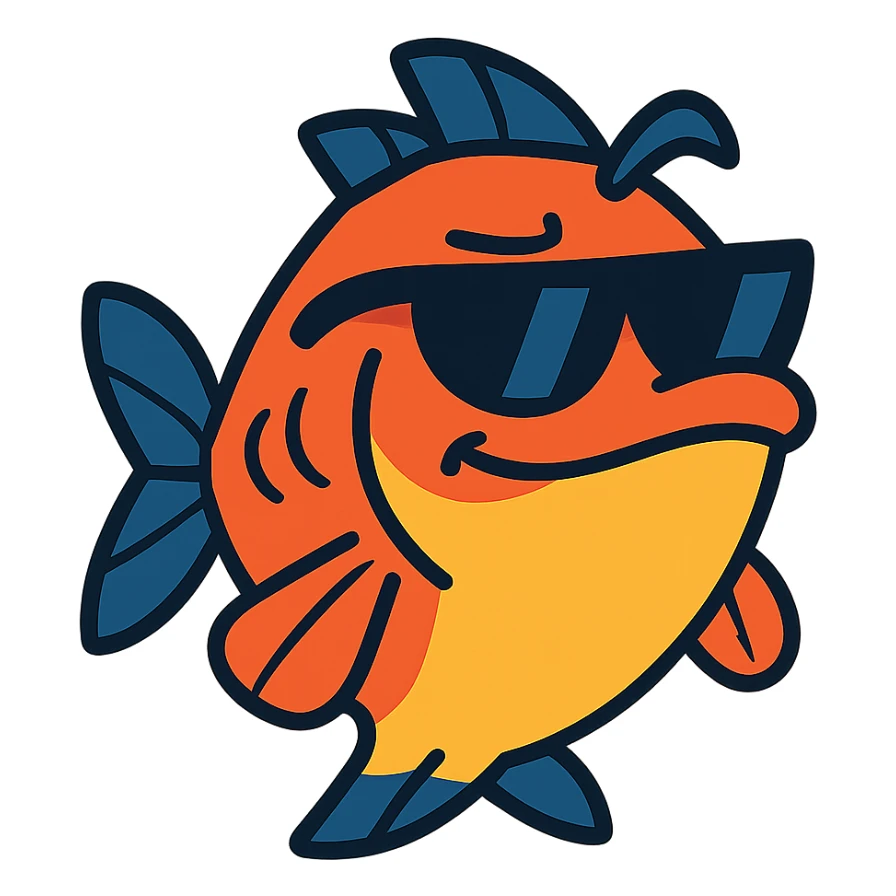 a fish raising one eyebrow and wearing sunglasses sticker