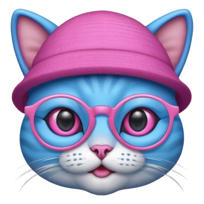 blue alien cat with no fur, pink hat  and spectacles sticker