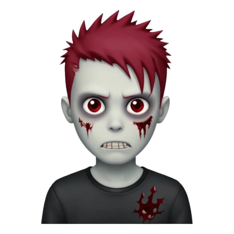 zombie boy with dark red spiky emo hair and black shirt sticker