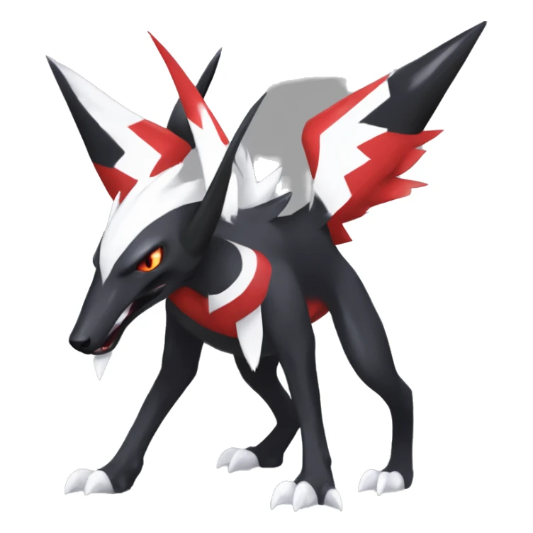Black Cool Edgy Absol-Houndoom-Garchomp-Luxray Fakémon Digimon with Red and white Edgy markings, full body, outlined sticker