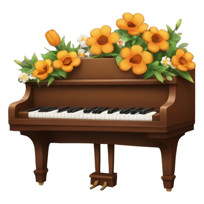 a brown piano with flowers on it on fire sticker