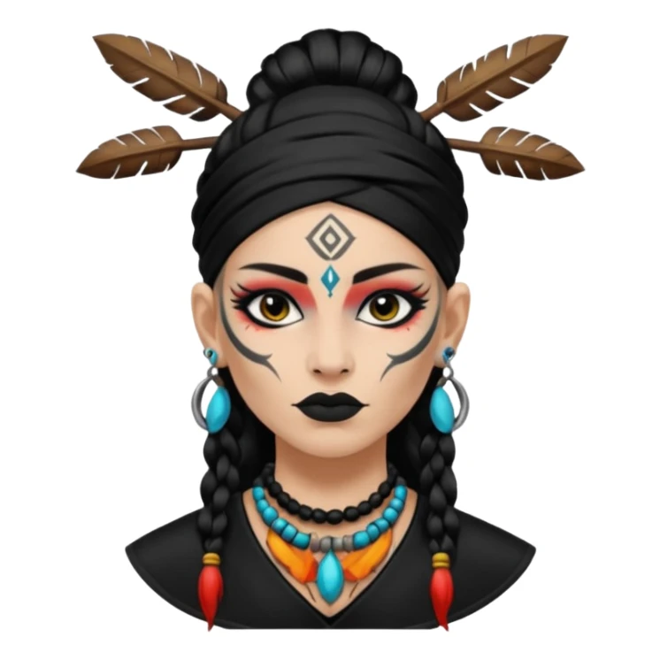 white shaman woman black clothes black accesories face tattoos sticker