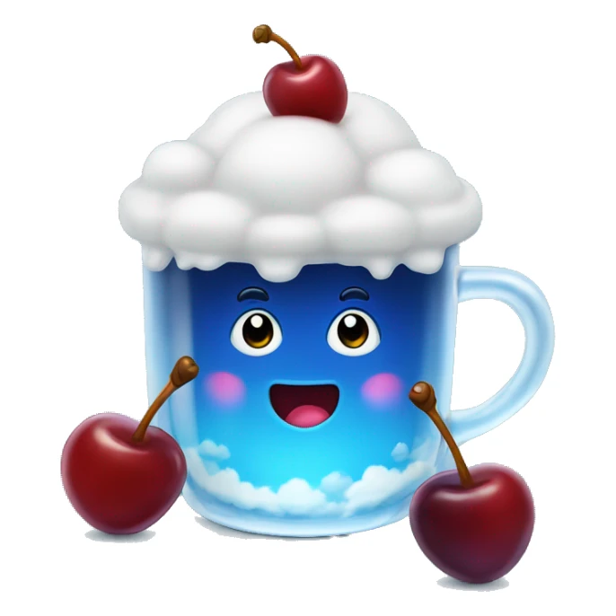 Blue sky jelly with a cherry on top and clouds in a class cup sticker