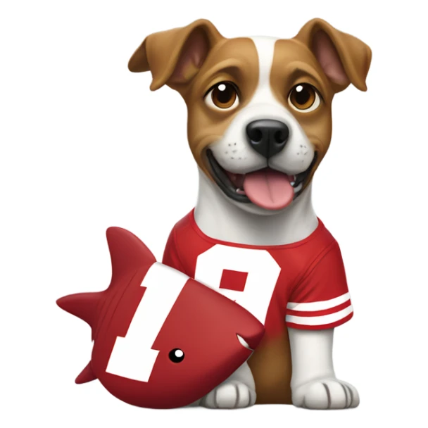Dog with a shark fin wearing Nebraska Cornhusker jersey  sticker